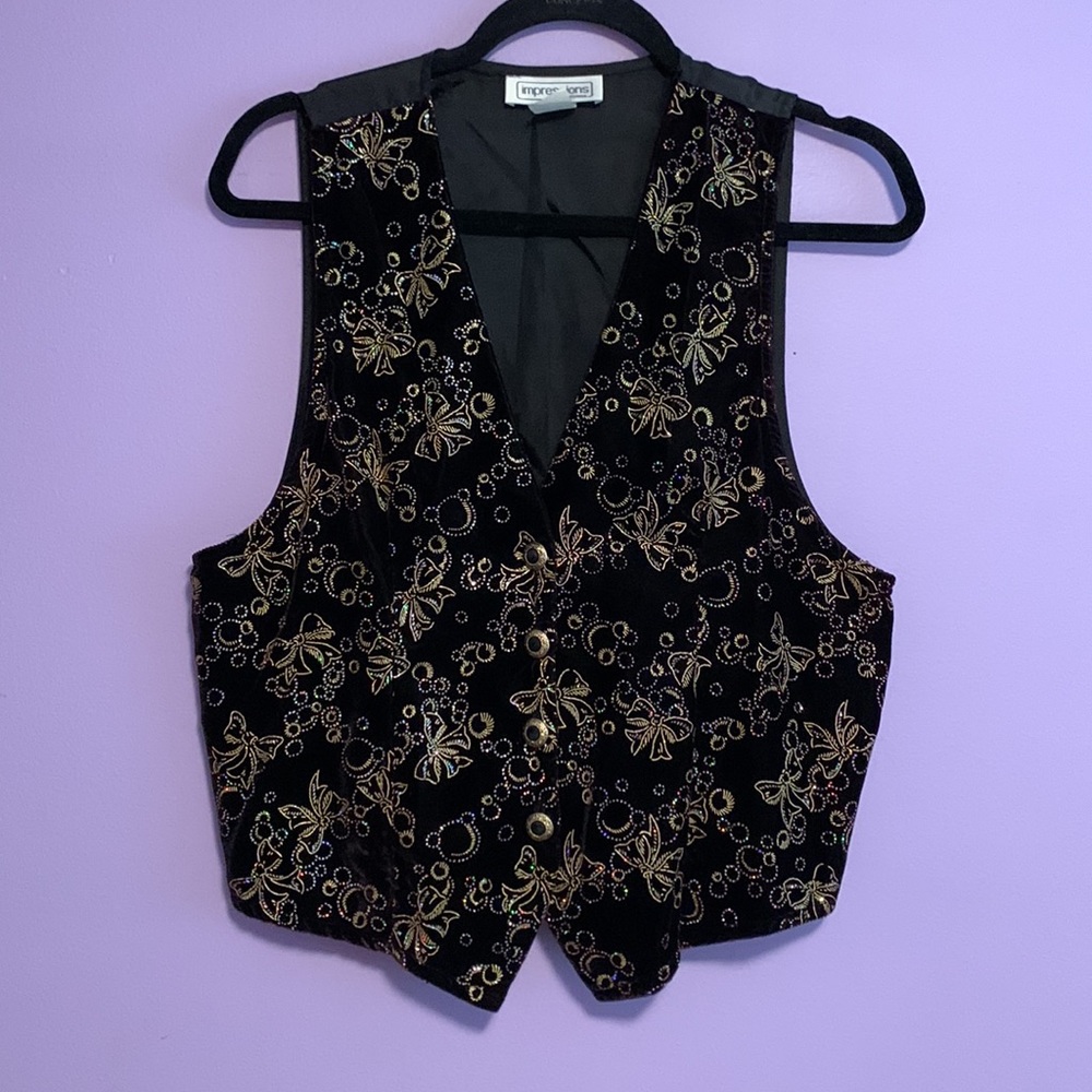 Vintage Impressions of Canada Black Velvet Gold Bow Vest